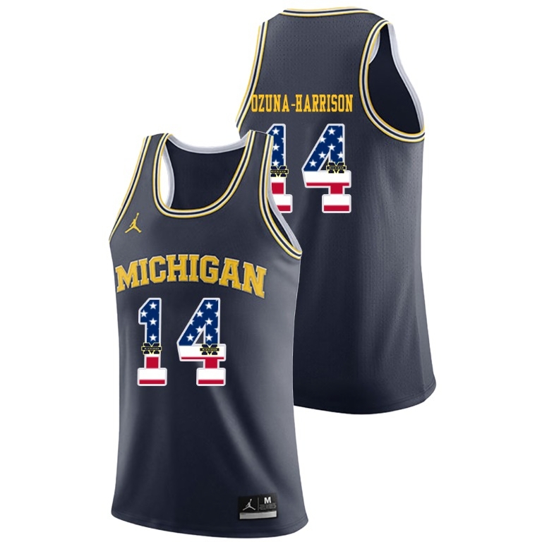 Michigan Wolverines Men's NCAA Rico Ozuna-Harrison #14 Navy Jordan Brand USA Flag College Basketball Jersey YOJ4049QB